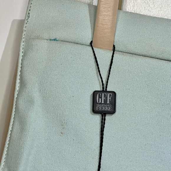 Gianfranco Ferre pastel turquoise tan canvas and leather shoulder bag with tags - Picture 5 of 7